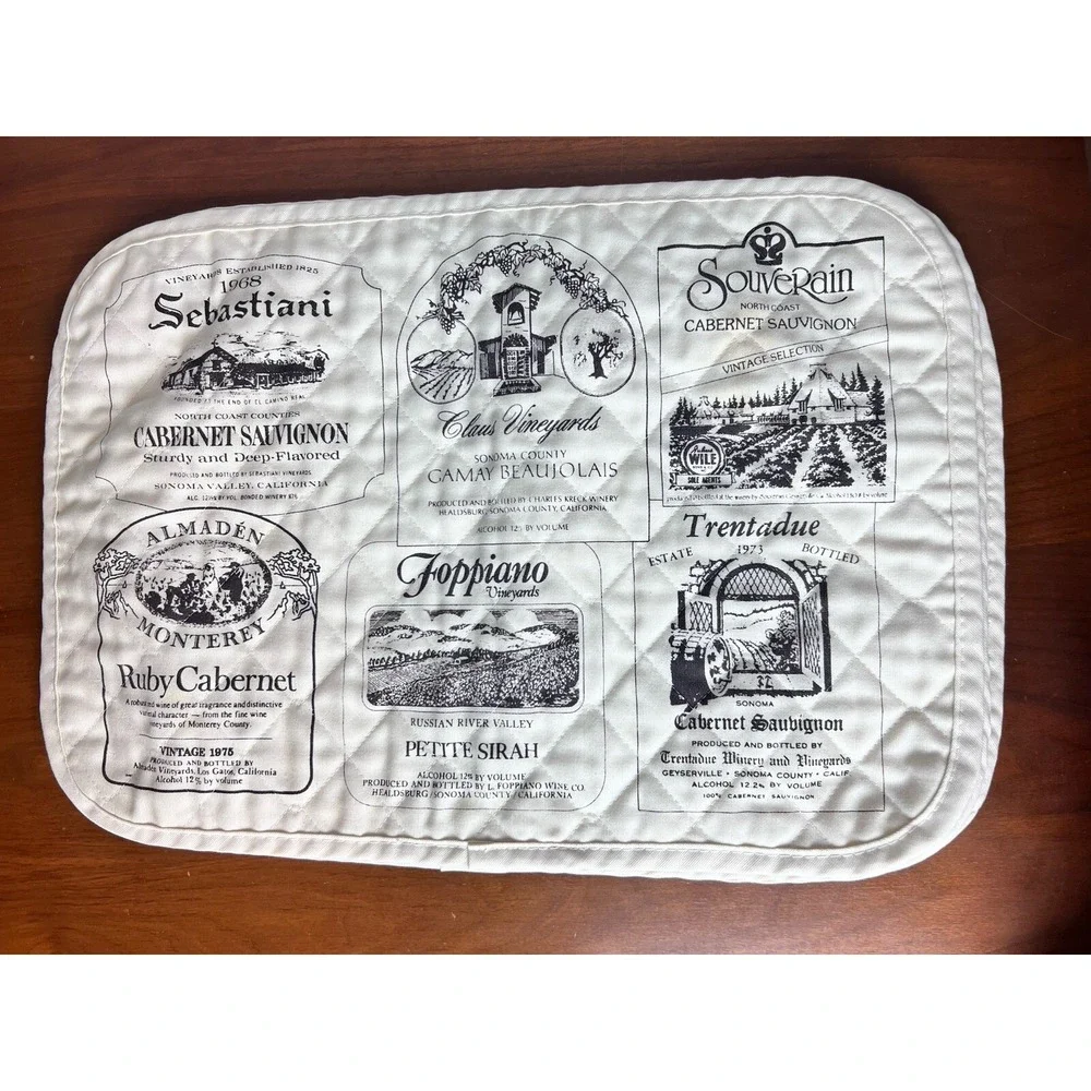 Vintage 1970's California Napa Wine Label‎ Quilted Placemats & Napkins Lot of 8